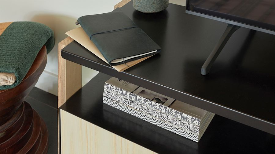 Media Console in Black/Ash with a Cabinet
