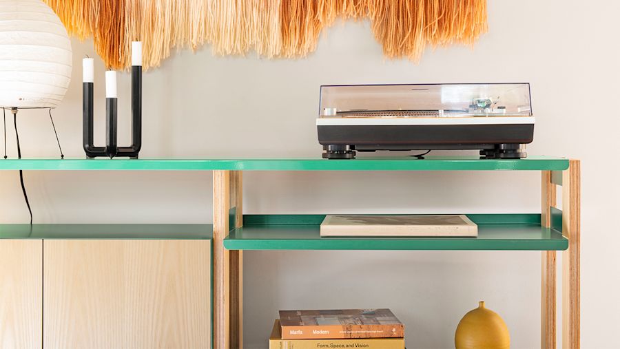 Media Console in Forest Green/Ash with a Cabinet