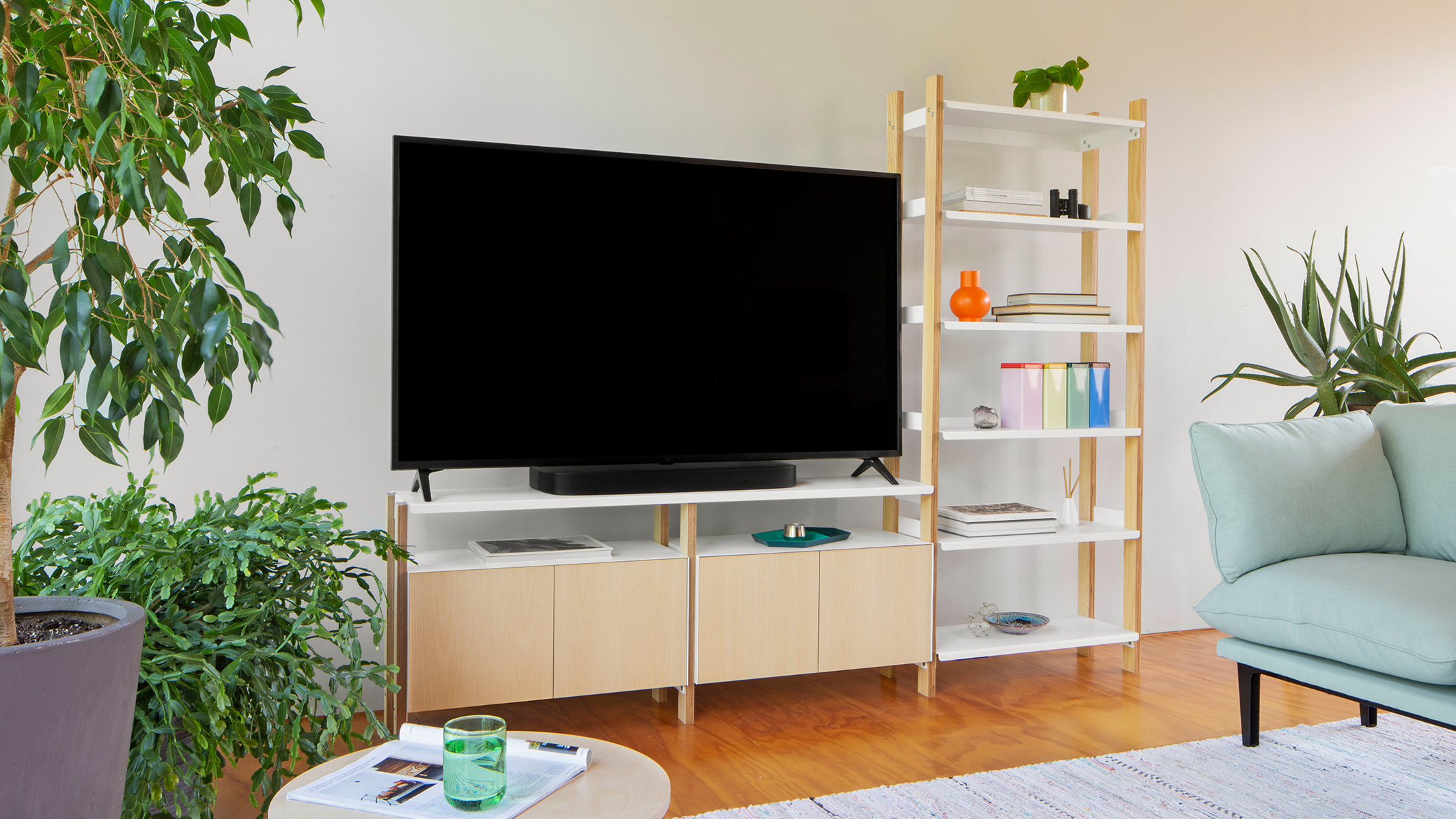 A Tall Shelf with Media Console Add-on & 2 Cabinets