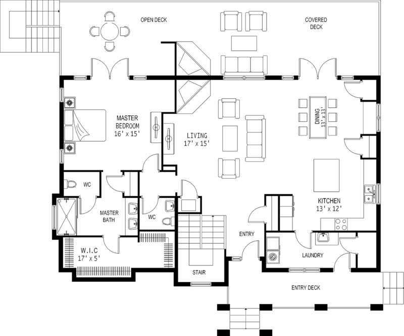 The 2D floor plan for Down Dog's main level.