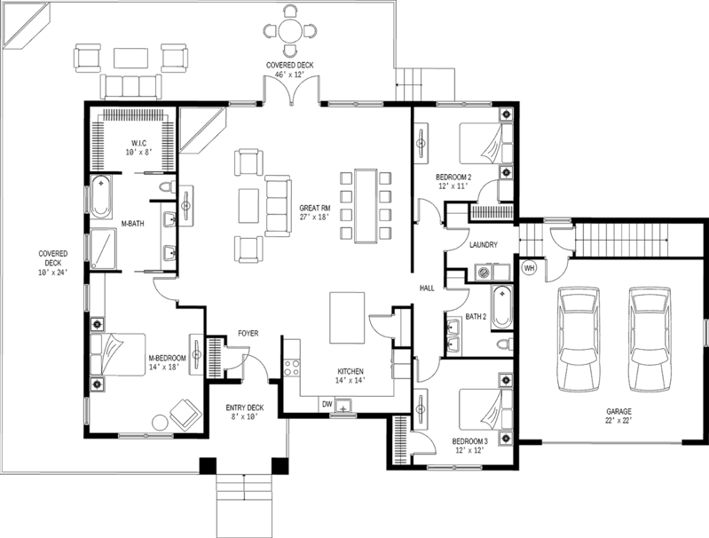 The 2D floor plan for Big Dog's main level.