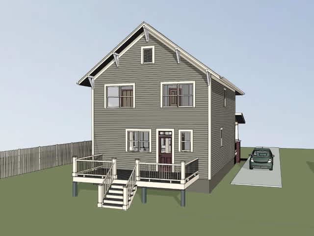 A rendering of the left rear of the 1696 plan.