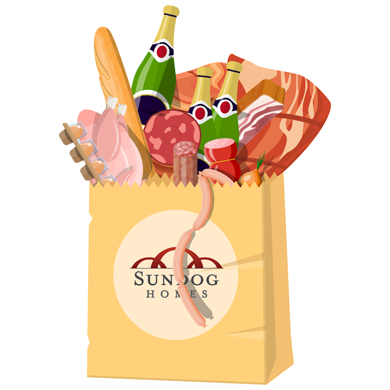 Sundog Homes grocery bag full of items.