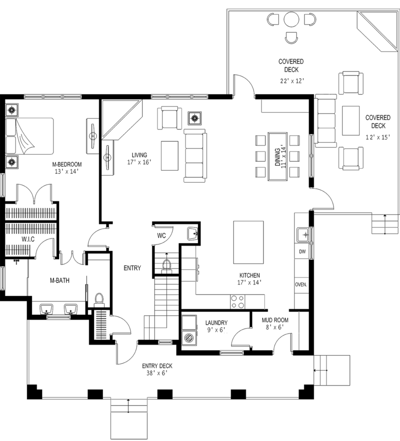 The 2D floor plan for River Dog's main level.