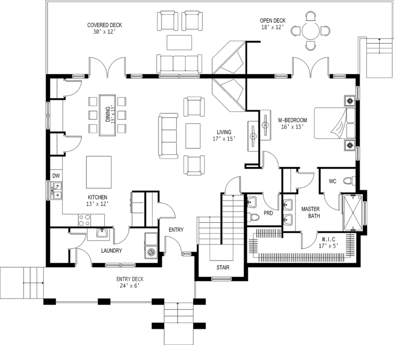 The 2D floor plan for Up Dog's main level.