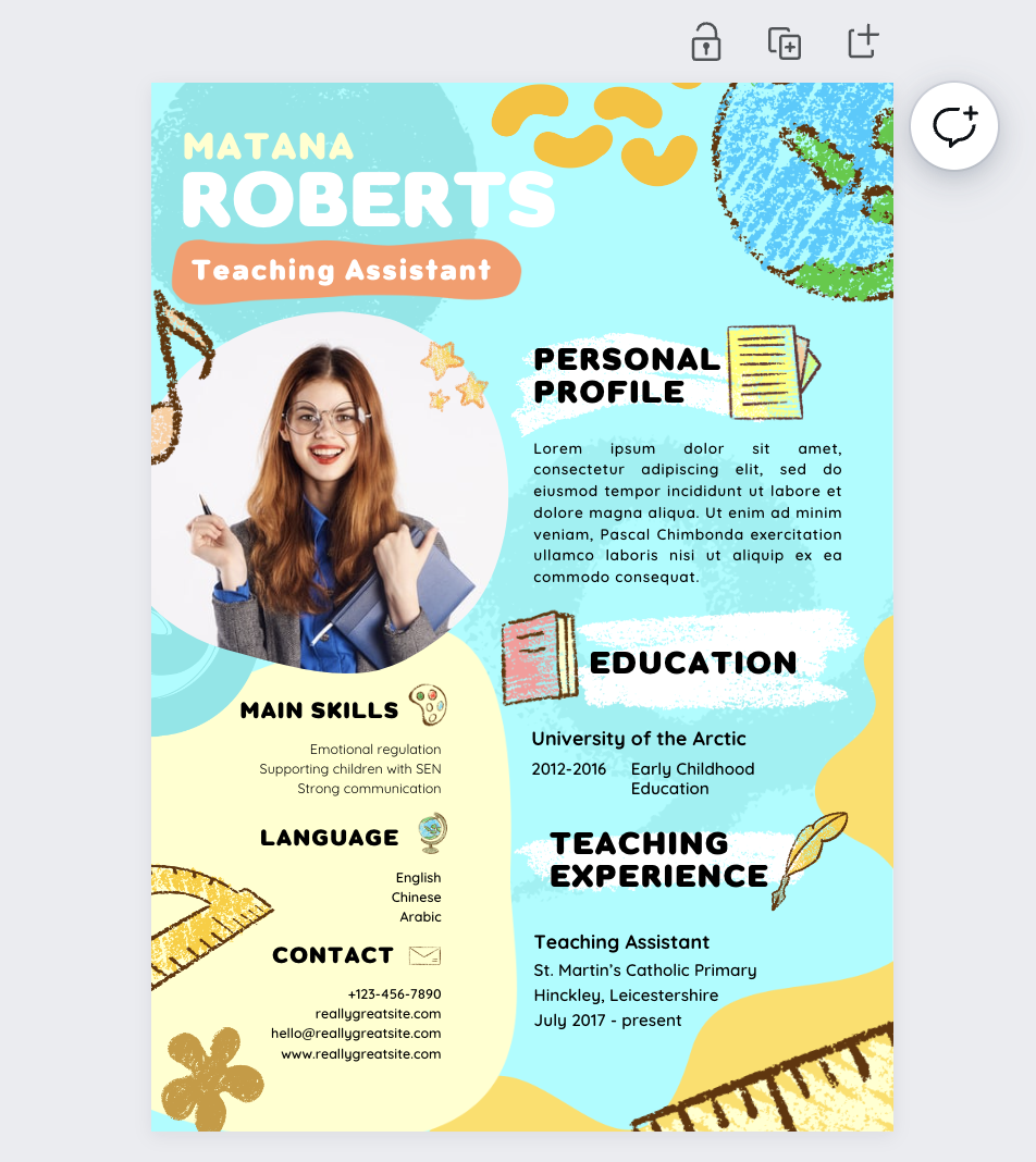 Teaching Assistant CV template on Canva