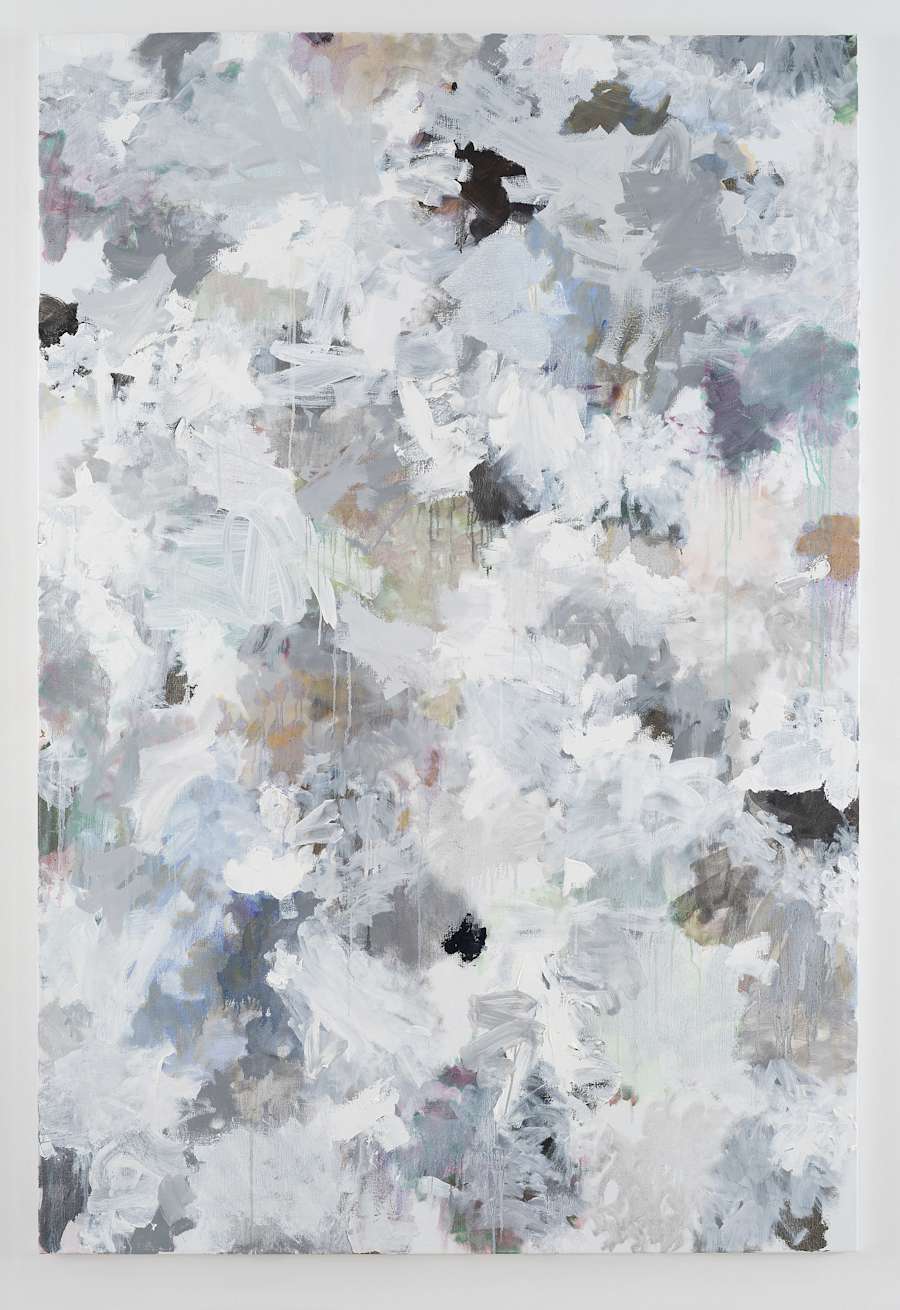 Oil on canvas painting by Viktor Kopp depicting a black and white application of thick paint in an abstract and gestural manner. No image is clearly defined.