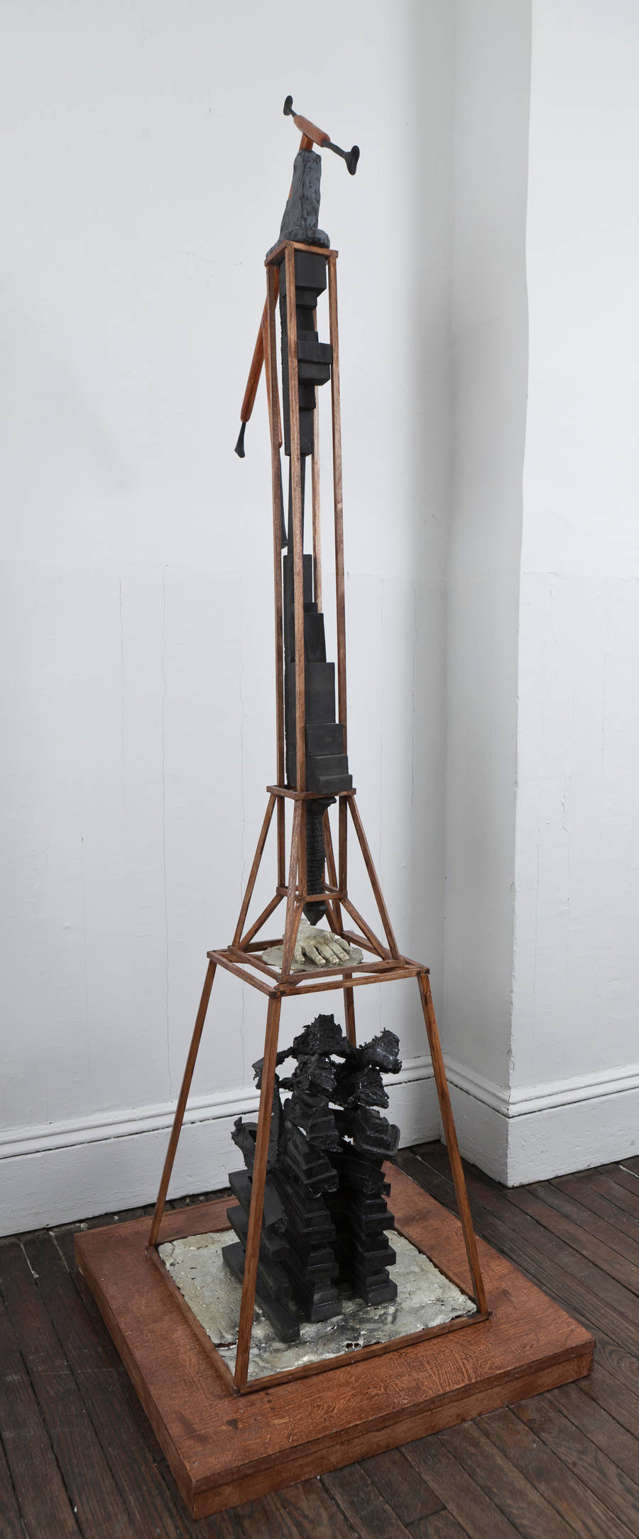 Black Line, 2012, Wood, polyurethane resin, epoxy clay, foam, pewter, stain, enamel 74 × 24 × 24 1/2 in.