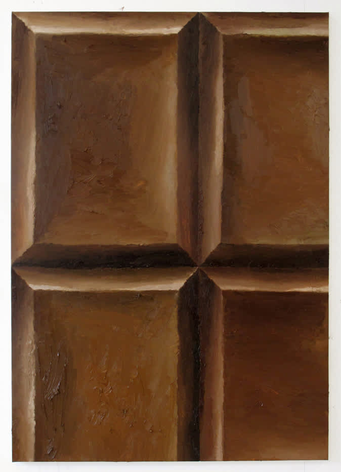 Oil on canvas painting by Viktor Kopp depicting a cropped square of chocolate filling the entire canvas.