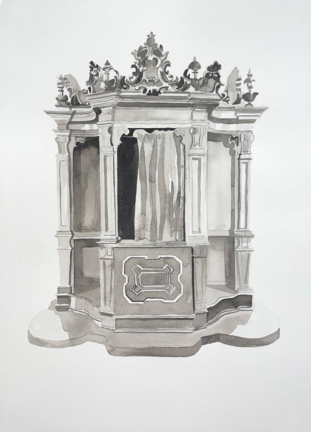 Vivienne Griffin, Confession box, 2022, Black ink on cold press cotton paper, 36 × 26 cm (14 ⅛ × 10 ¼ in.)