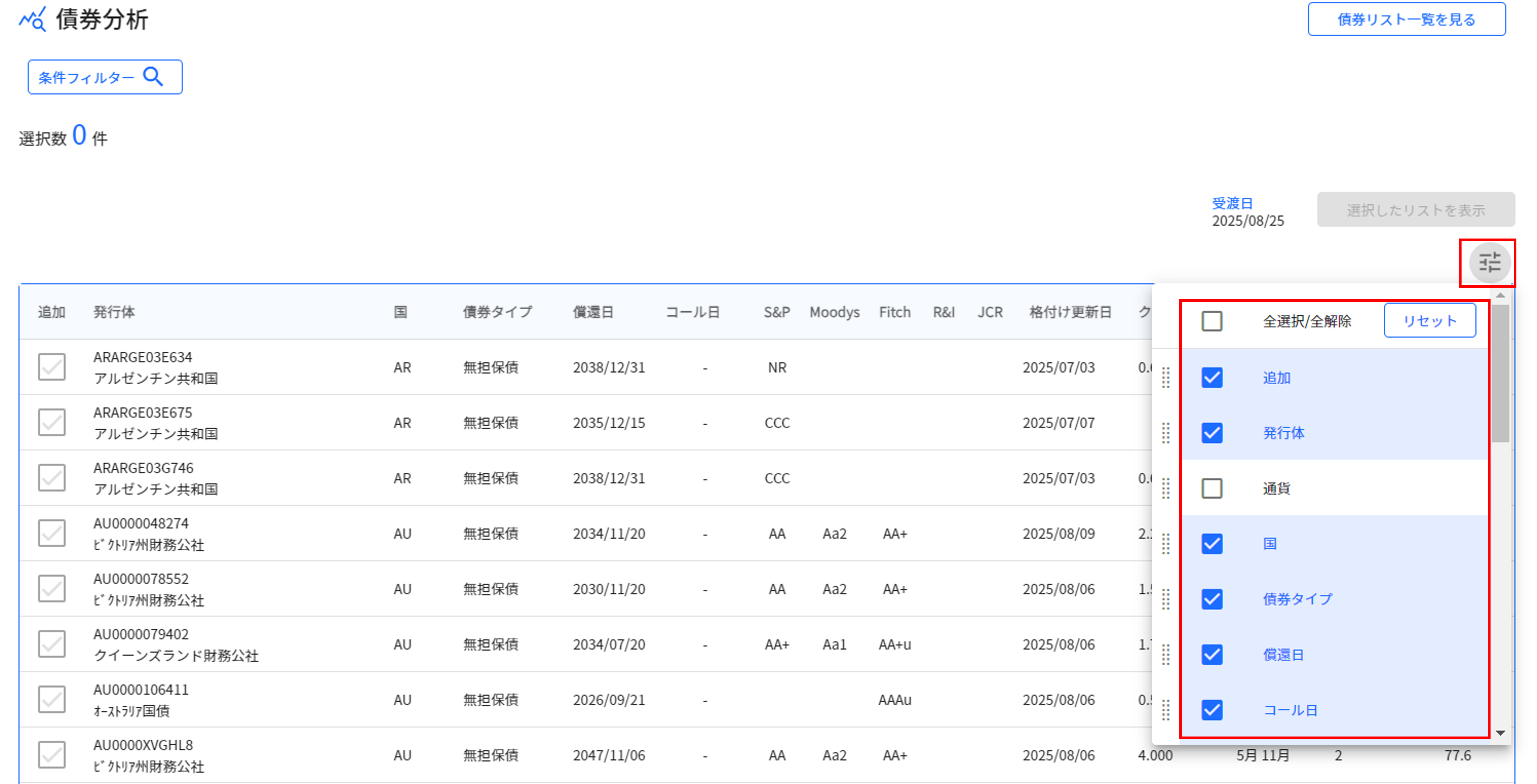 10.1.1 表示項目の変更