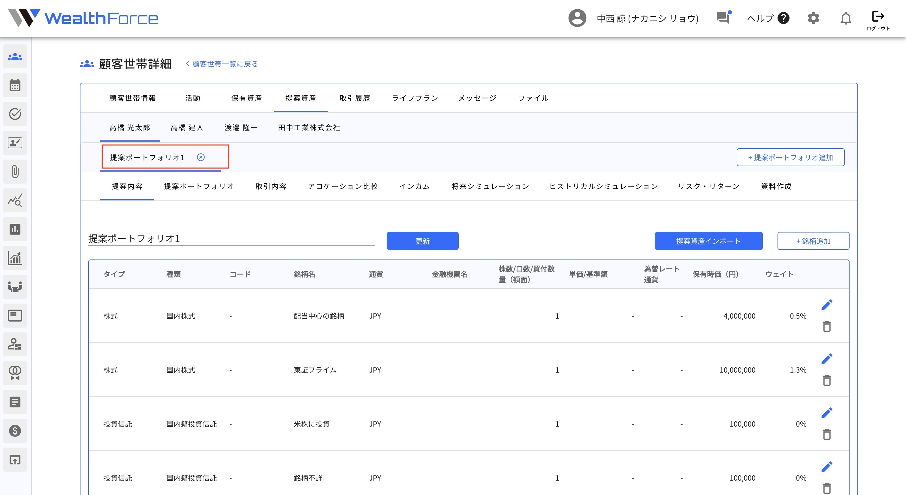 4.9.1 世帯提案資産 提案ポートフォリオタブ