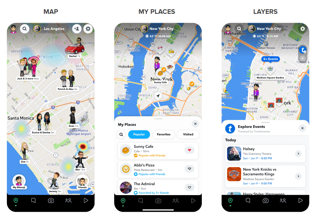 screenshots of snap map
