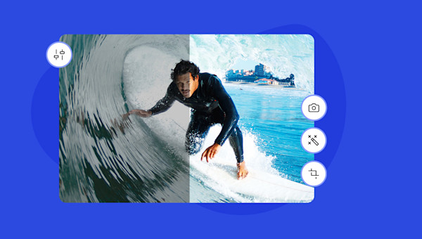 Image showing a photo split in two: one half has a photo filter on it and the other half does not and shows the need for adjusting exposure in a photo editor.