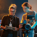 Two women working on a production set