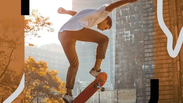 Skateboarder photo perfectly cropped against a second photo background