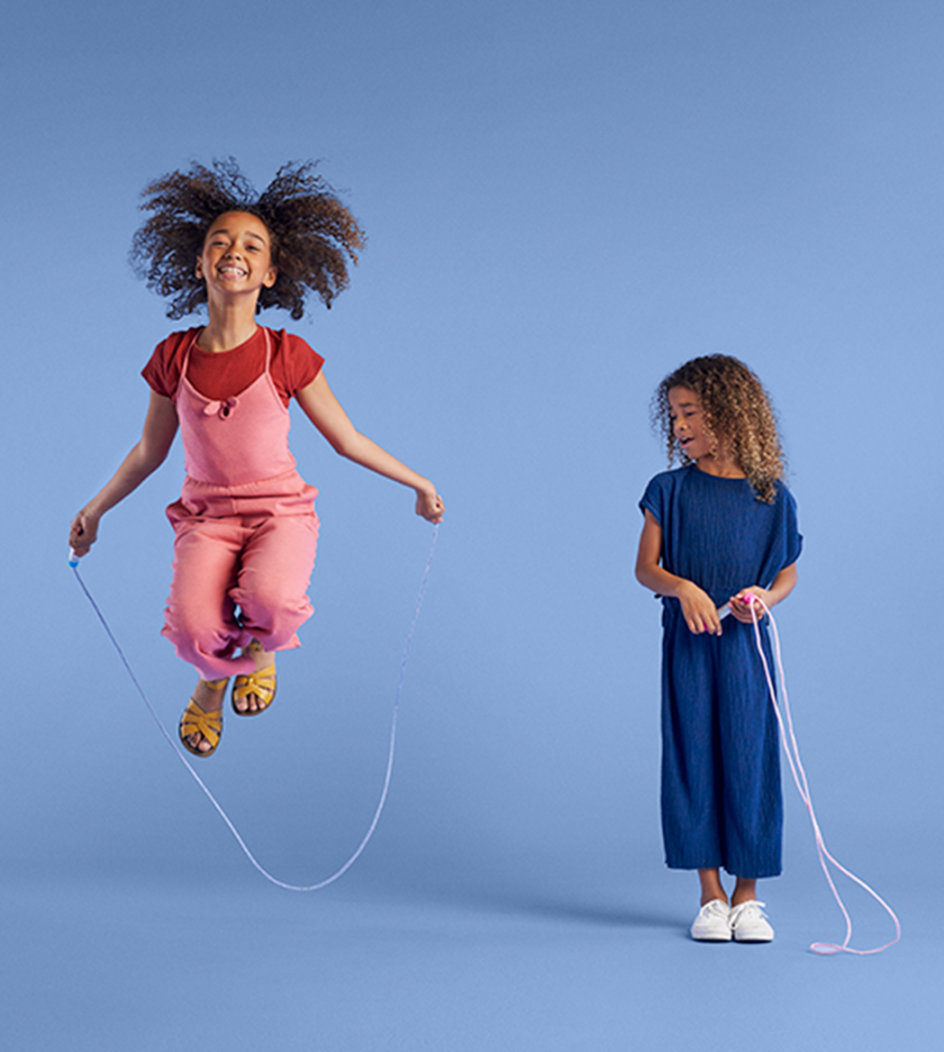 Blue background kids jump rope