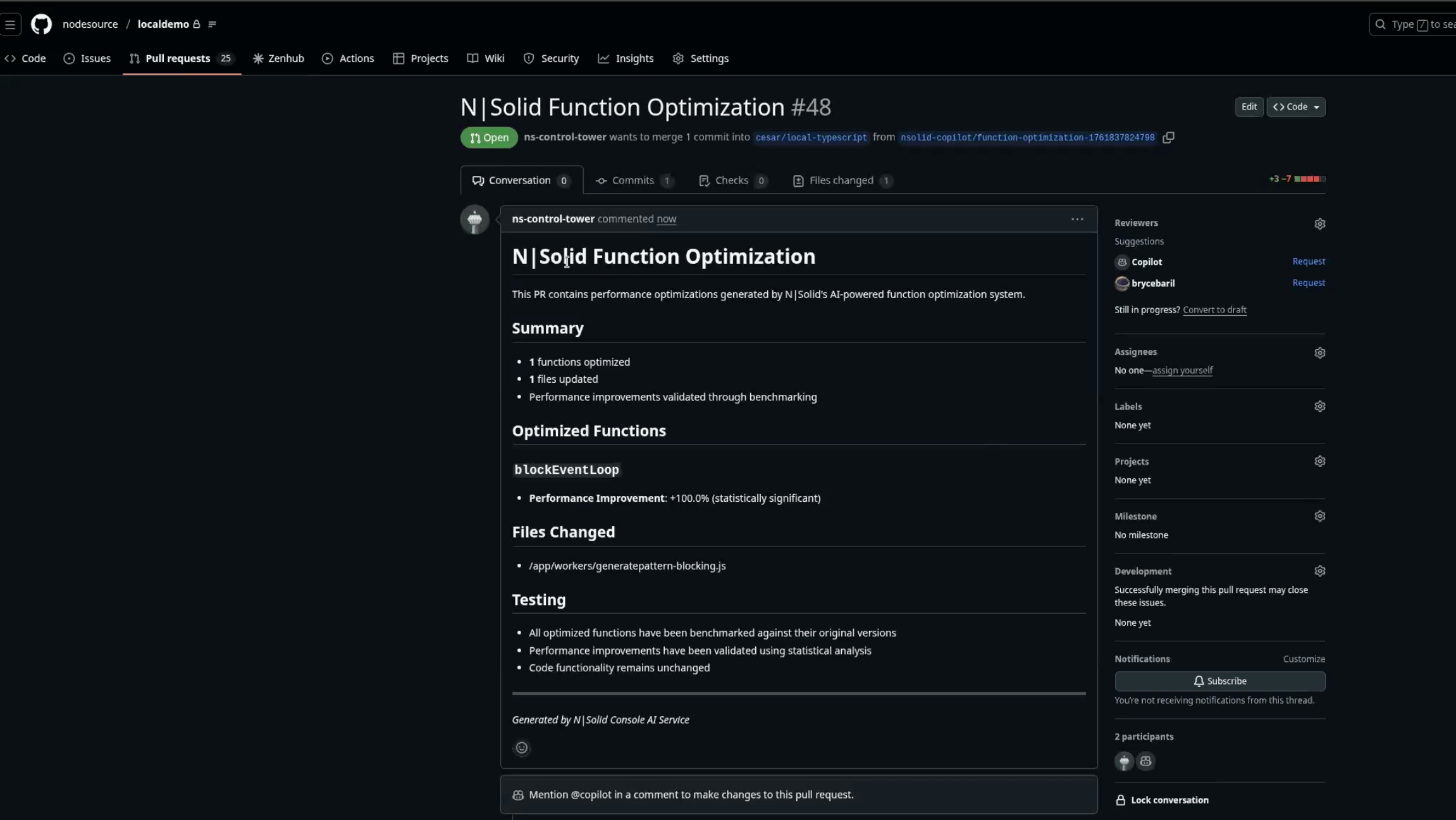 Automatic Pull Request Node.js AI