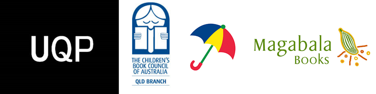 University Queensland Press logo, Children's Book Council of Australia logo, Hook Into Books logo.