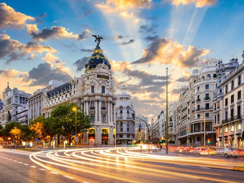Madrid-Spain-cityscape-at-Calle-de-Alcala-and-Gran-Via