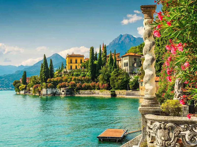 Famous luxury villa Monastero stunning botanical garden decorated with mediterranean oleander flowers lake Como Varenna