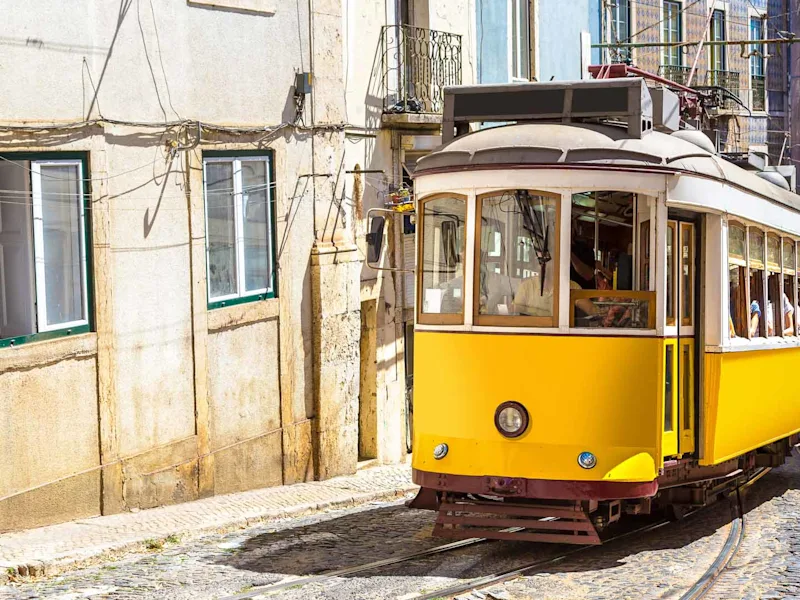 Vintage-tram-in-the-city-center-of-Lisbon-in-a-beautiful-summer-day-Portugal