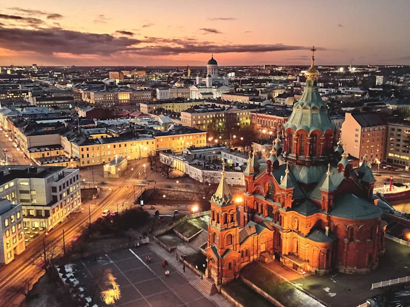 aerial-view-Presidential-Palace-and-Uspenski-Cathedral-Helsinki-Finland