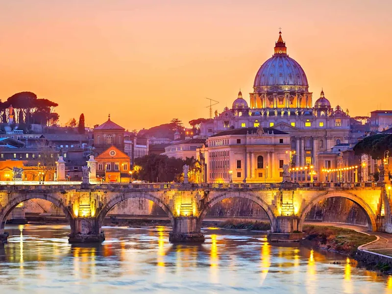 Night view at St. Peter-s cathedral in Rome Italy