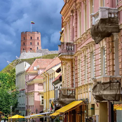 The-Pilies-Street-main-pedestrian-street-in-Vilnius-Old-Town-with-view-to-Gediminas-Tower-Lithuania- -1