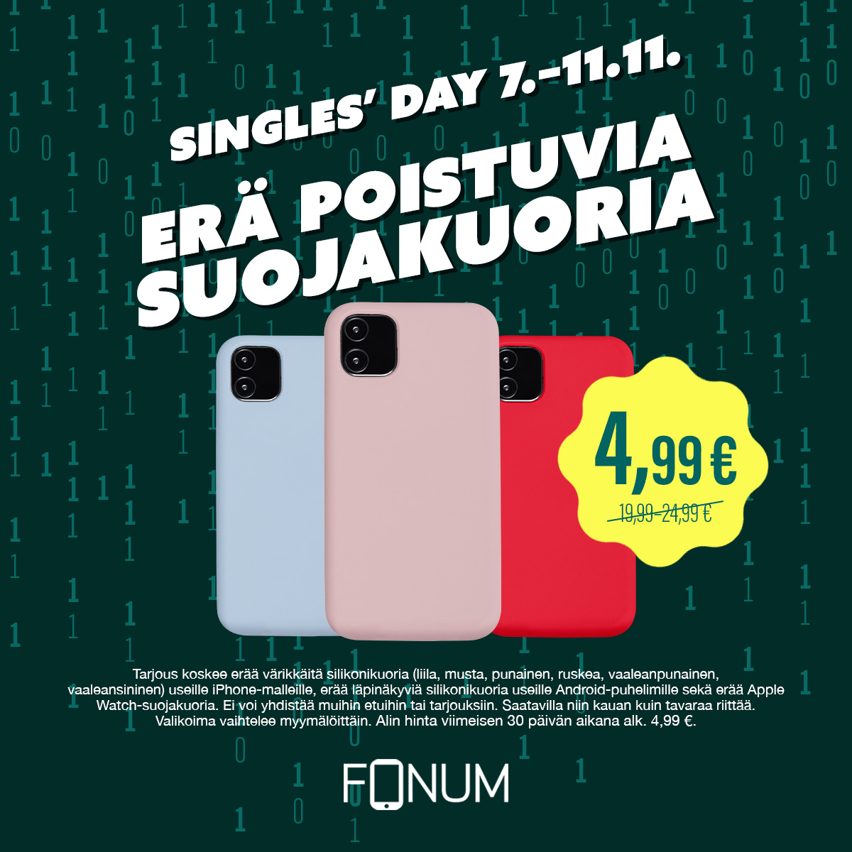 Singles' Day: erä poistuvia suojakuoria 4,99 €