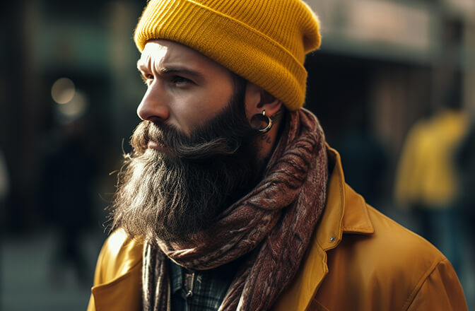 beard neck scarf in the style of yellow 