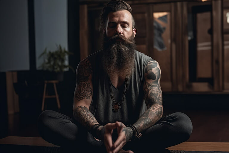 a bearded man meditating