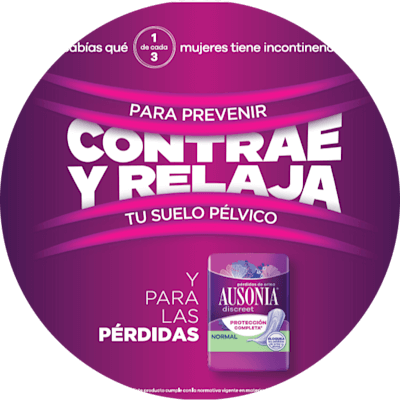 Para prevenir “Contrae y relaja” tu suelo pélvico y para la protección frente a las pérdidas de orina usa Ausonia Discreet.