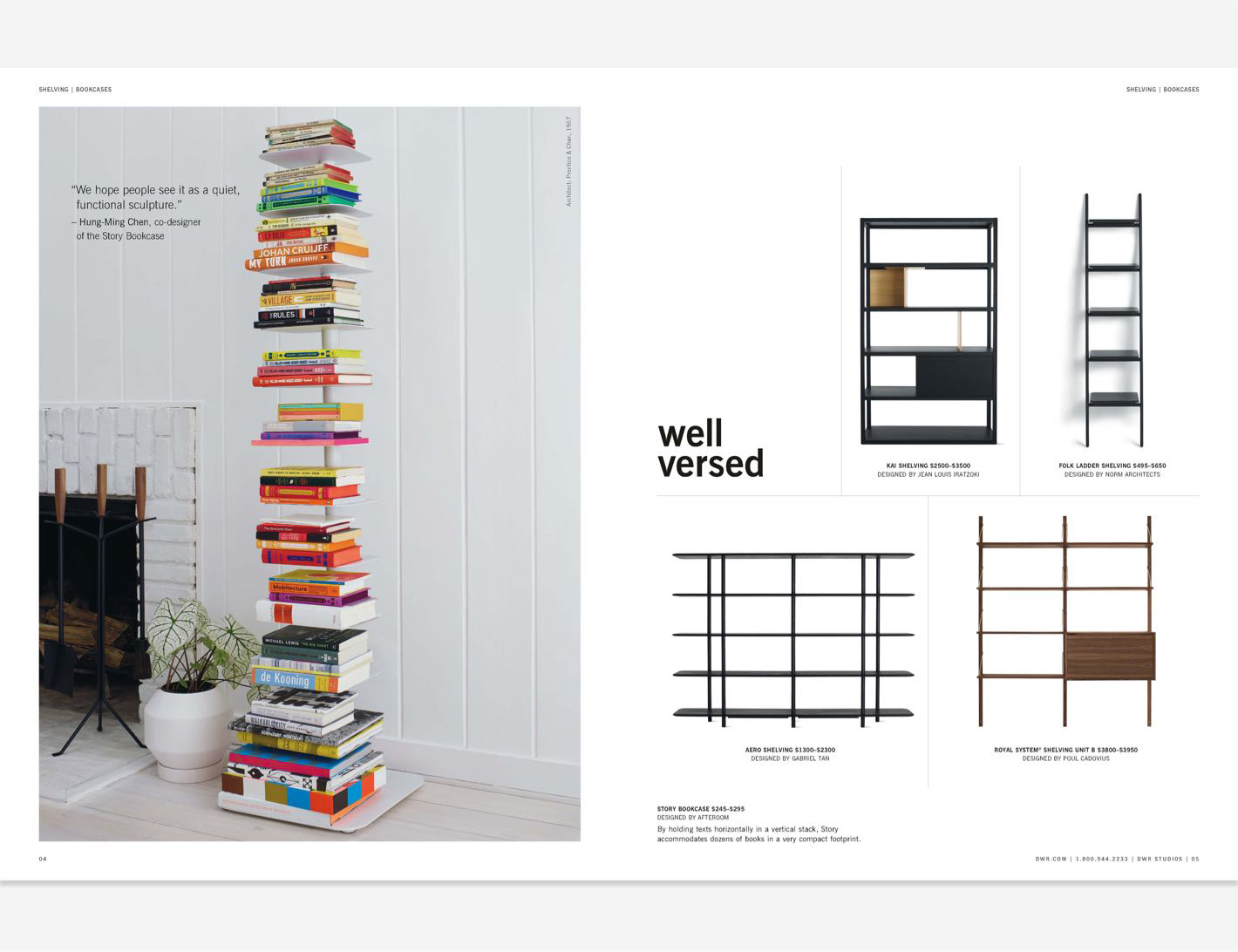 DWRC catalog pages with bookshelves, one shown with books next to a fireplace