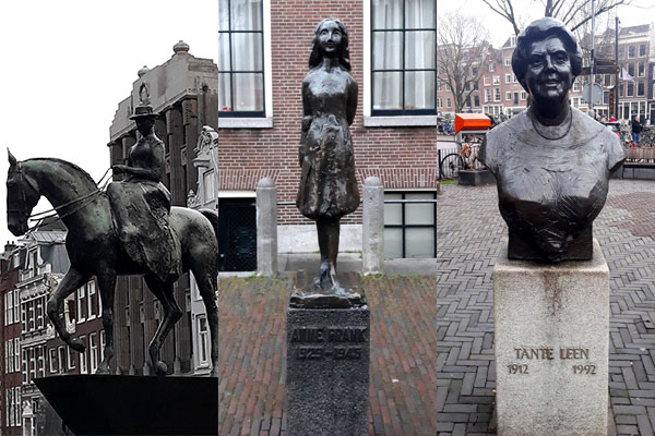 three statues of women in Amsterdam