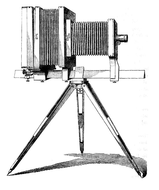 illustration of a early camera sitting upon a tripod
