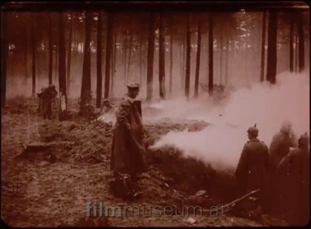 Burning trenches as a result of enemy fire