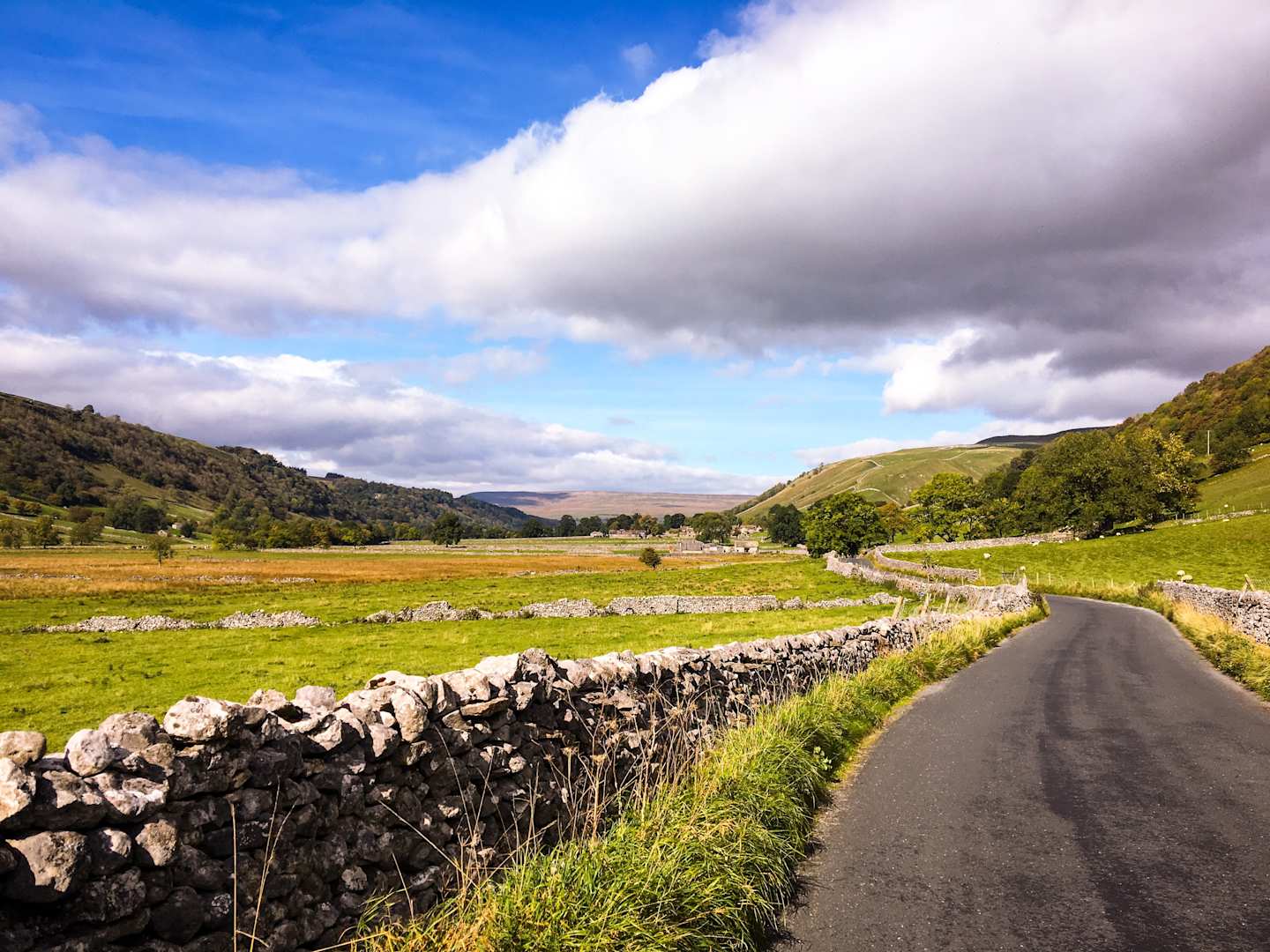 Stone wall alongside a road in the Yorkshire Dales, England, UK