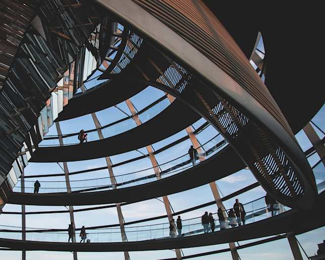 A low angle view of the inside of the Reichstag Building, Berlin