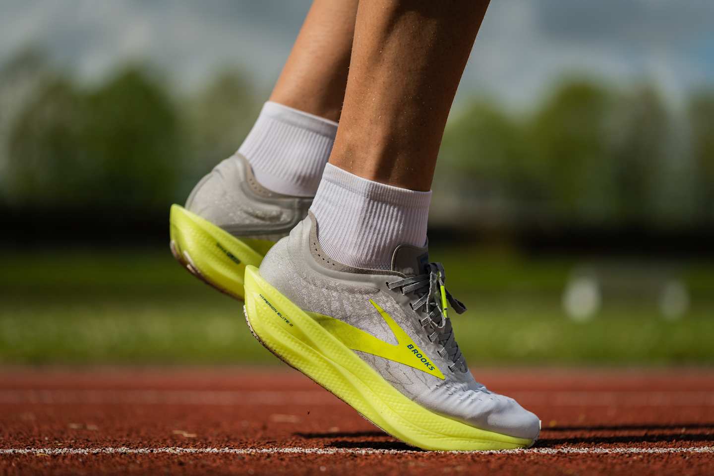Close up of a runner's foot during a race