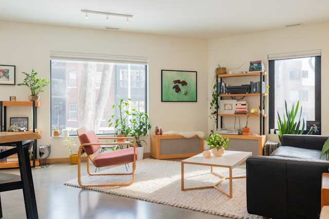 Generic-looking furniture and awkward seating arrangement