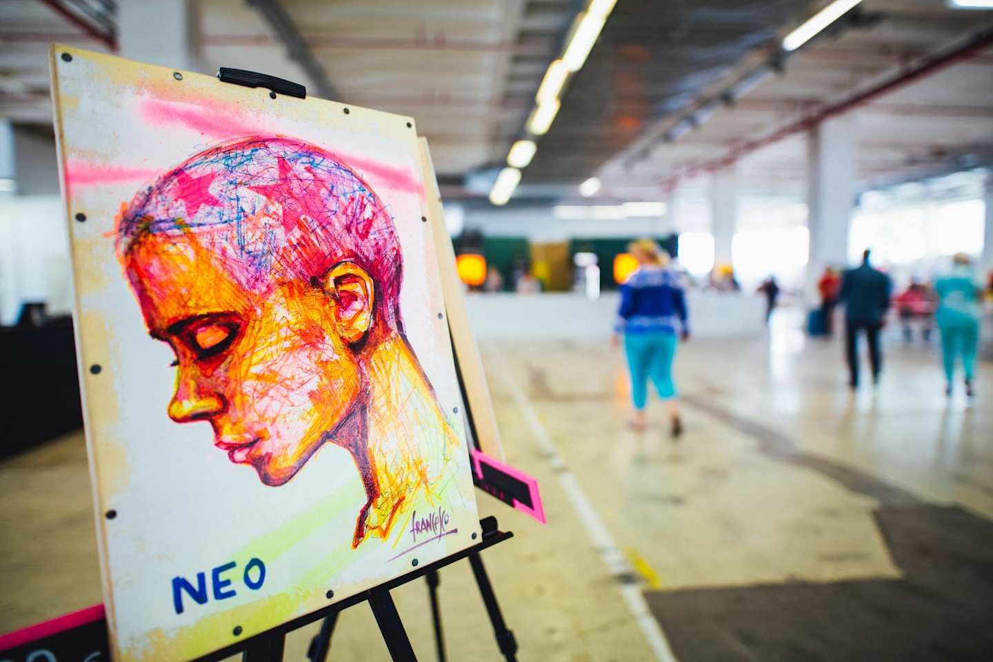 A piece of colourful art at an exhibition