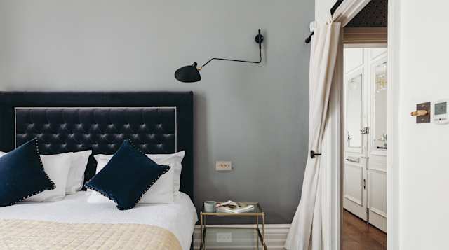 'Plum' - industrial looking bedside lamps