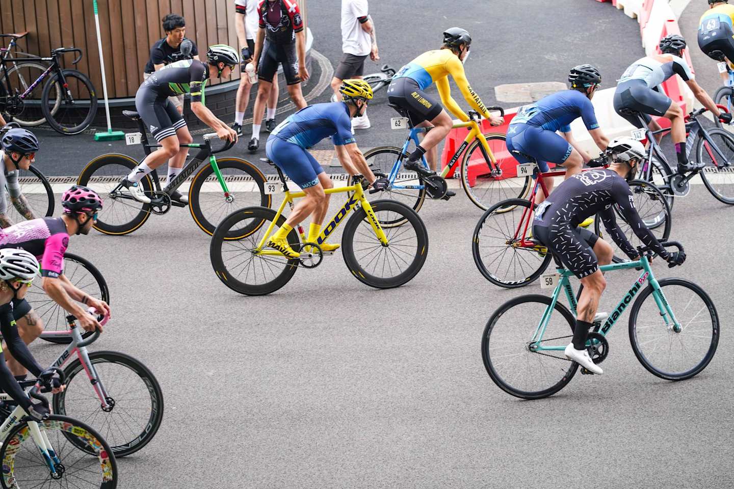 cyclists on bikes during bike race on road