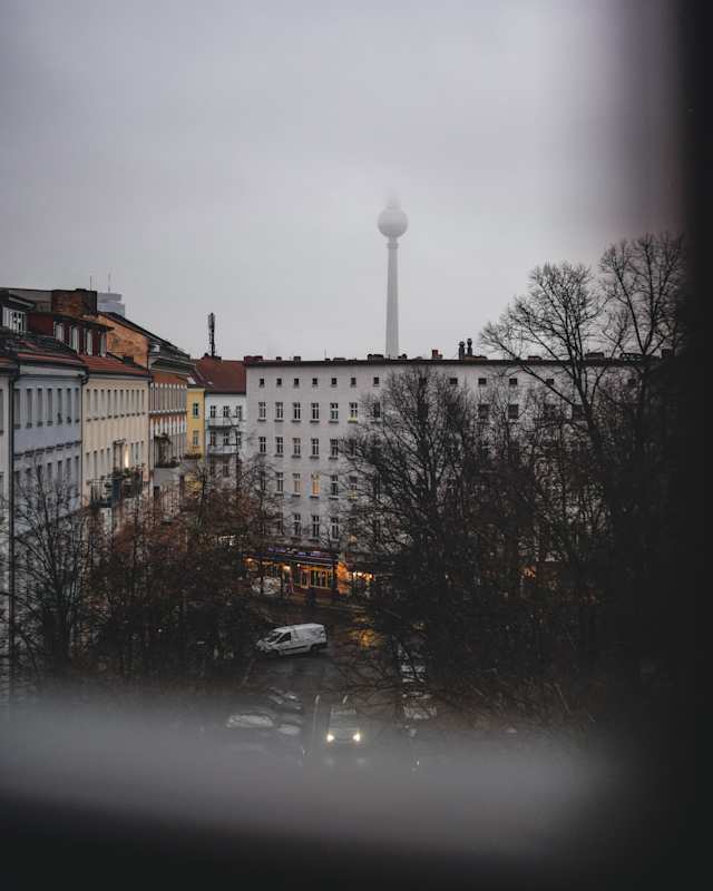 View of a white apartment block in Prenzlauer Berg, Berlin