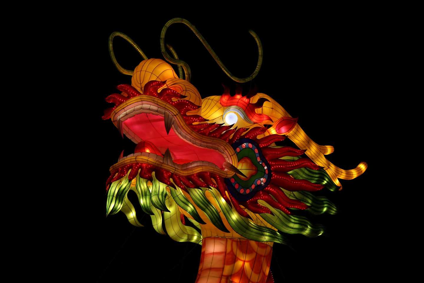 Close up of a red dragon head in Chinese New Year Celebrations, London