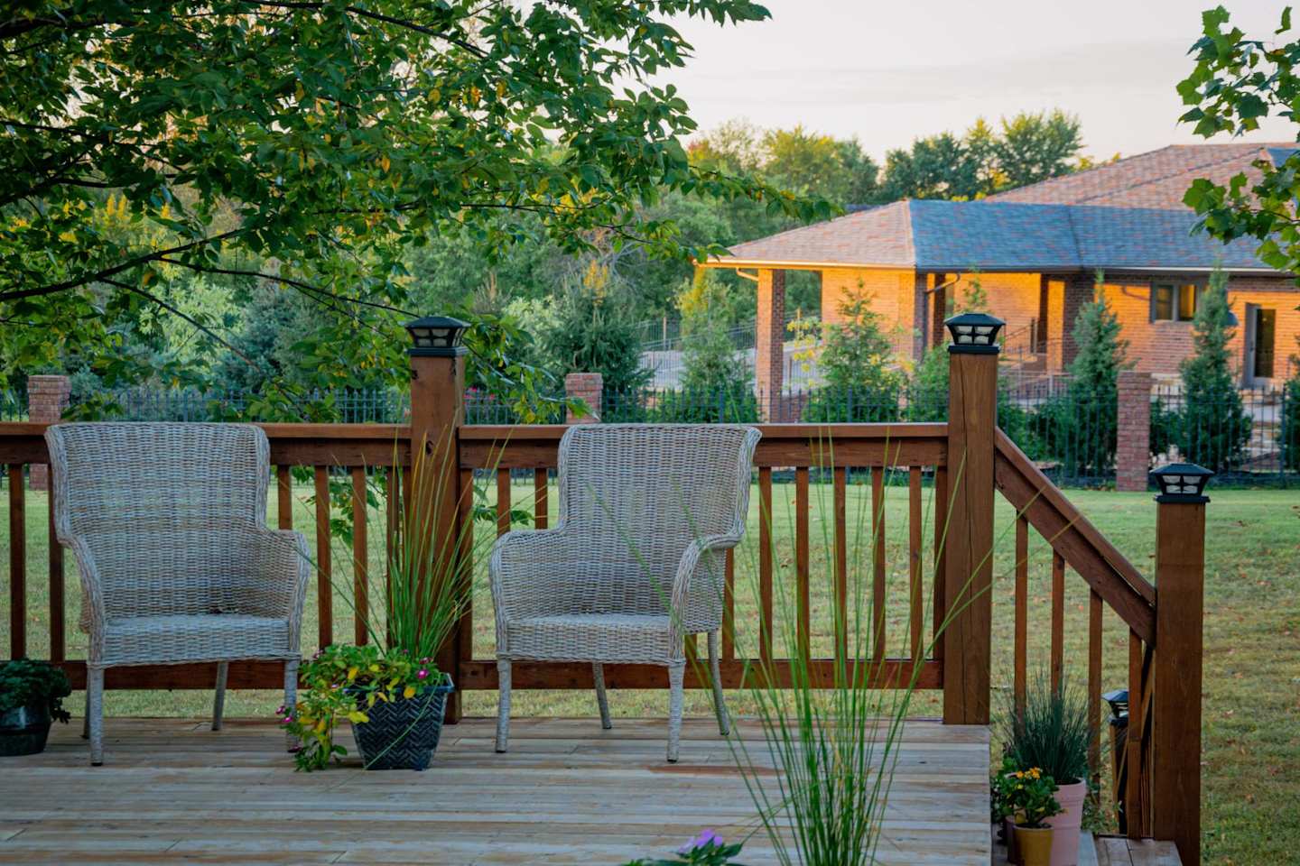 Two garden chairs on the terrace at a house in USA