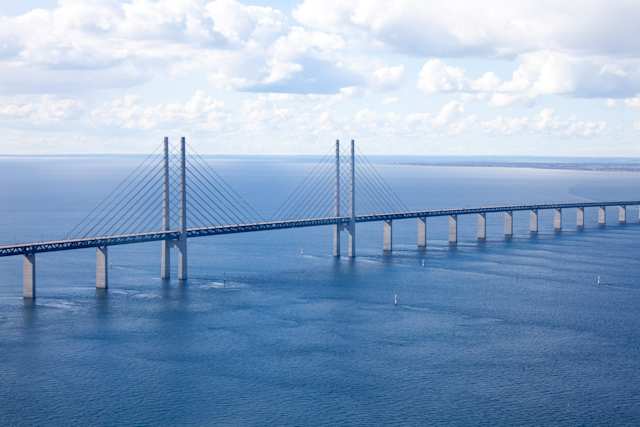 The öresund bridge leading to Malmö in Sweden Ocean