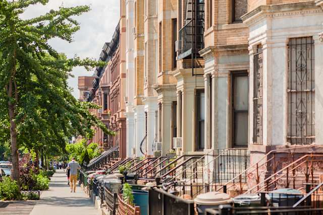 Leafy street in Park Slope, Manhattan, New York