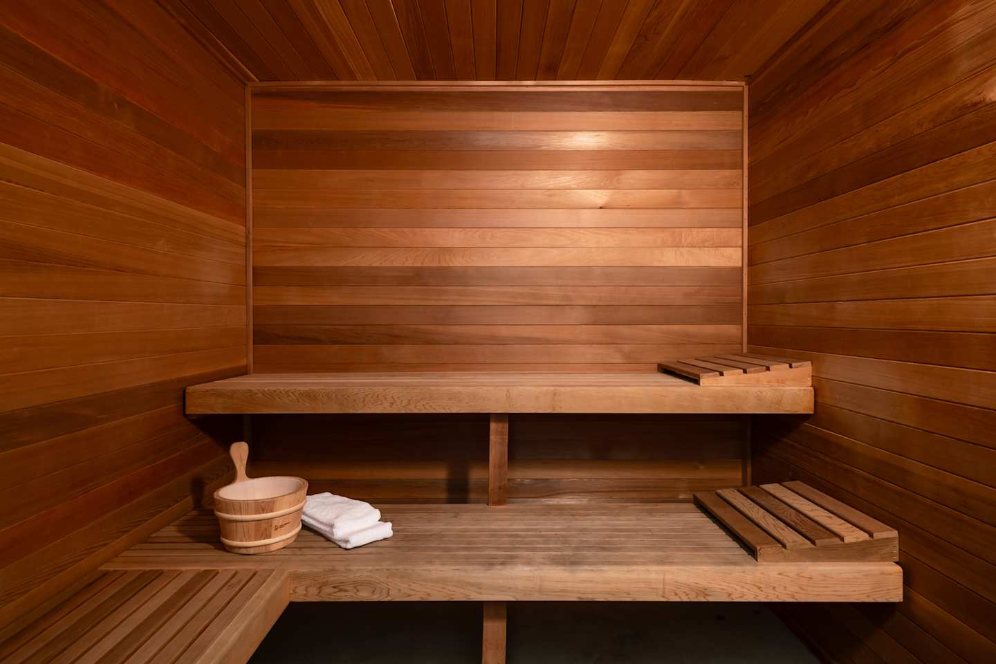 The inside of the sauna at Lemon Verbena, Plum Guide home in California, USA